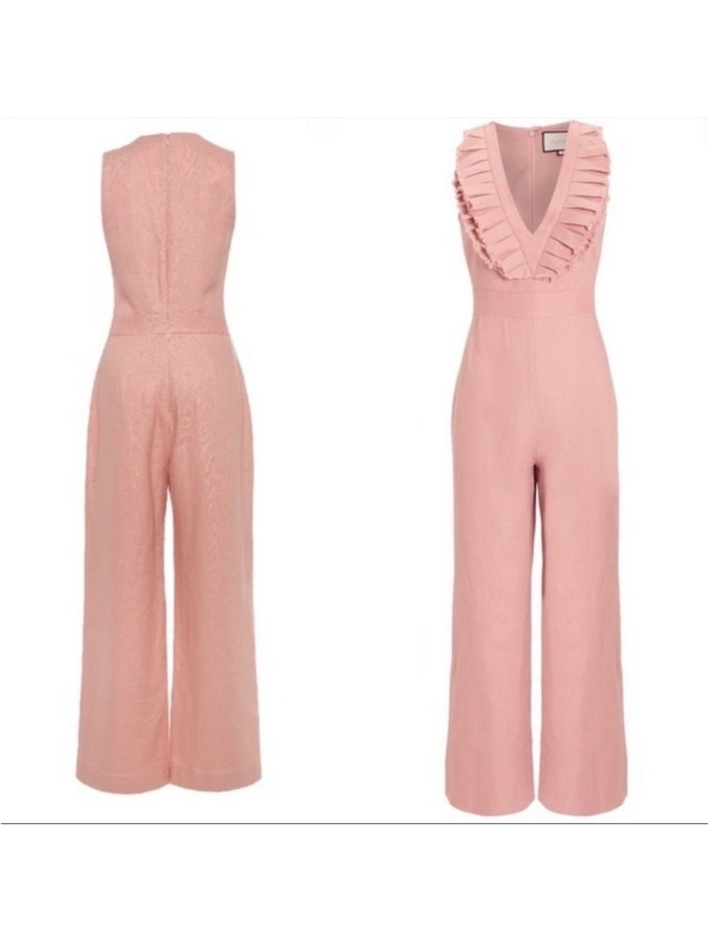 Alexis Odalys Linen Blush Pink Ruffle V-Neck Wide-Leg Jumpsuit Size XS NWOT - Picture 4 of 11